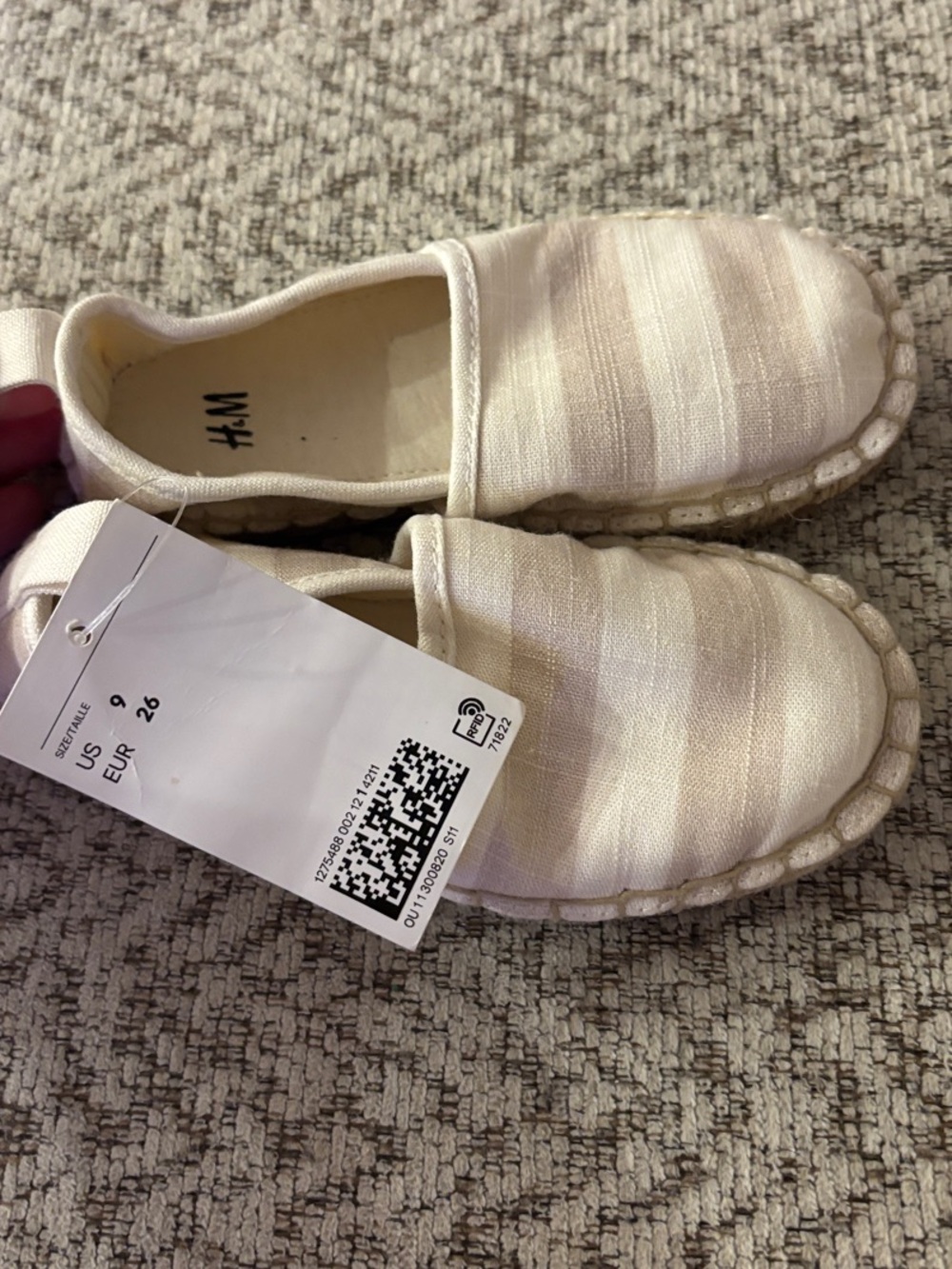 H&M Kids Slip-On Espadrilles in Light Cream Stripes